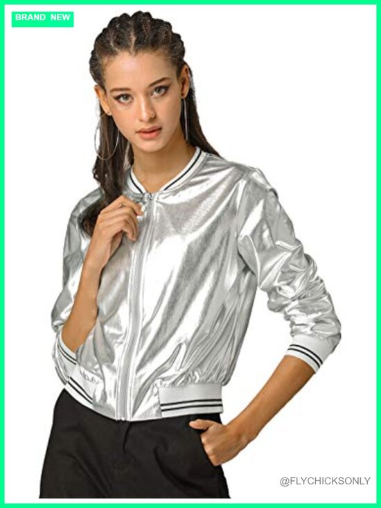Jackets & Blazers - Women's Holographic Metallic Lightweight Zip Bomber Jacket